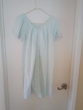 Light Blue Cotton Eyelet-Trim Breastfeeding Nightgown